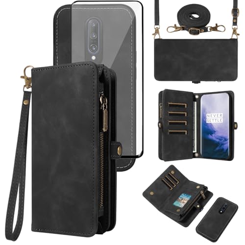 OnePlus 7 Pro étui de téléphone avec sangle rabat et protection écran verre