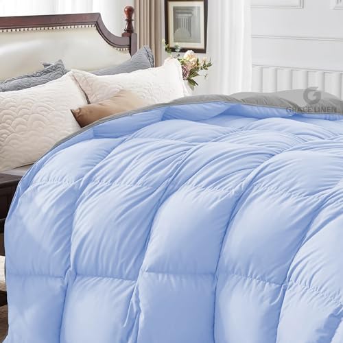 Image of Restful Sleep Reversible All Weather Comforter Double Bed Size - Dohar /Rajai /Blanket /Duvet -250 GSM Quilt Soft Microfiber Fill Double Bed (90 inchX100 inch) - Sky Blue /Silver Grey Color