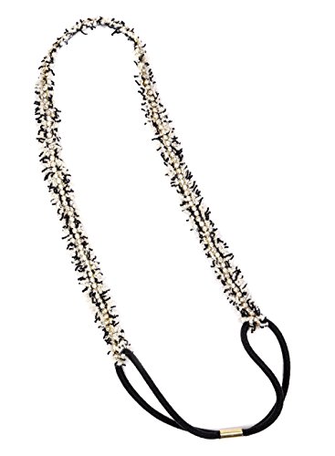 Funky Junque Textured Black White String Fabric Rhinestone Elastic Headband