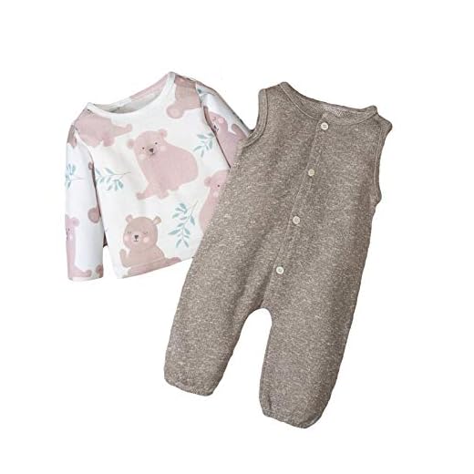 DERCLIVE 2 stycken baby småbarn flicka kläder kläder kläder tecknad björn tryckt skjorta + ärmlös overall kaffe