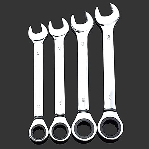 Ratchet Spanner,Rachet Set Spanners 1pcs 24mm 25mm 27mm 30mm 32mm Fixed Double Head Ratchet Wrench Keys Combination Spanner Set Universal Wrench (Color : 24mm)