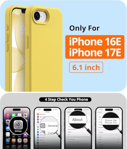Image of DIZORO Compatible with iPhone 17e / 16e Case 6.1, Slim Liquid Silicone 3 Layers Full Covered Soft Gel Rubber Phone Cases Protective Back Cover 6.1 Inch - Yellow