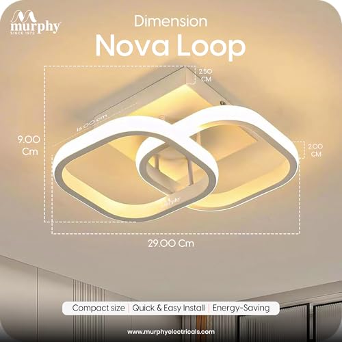 Image of Murphy 22W LED Modern Ceiling Light, Pack of 1 | 3 Color Change (Warm /Natural /Cool) Square Acrylic Flush Mount for Living Room, Bedroom, Hall & False Ceiling