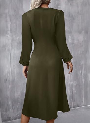Image of Happy Sailed Women's Long Sleeve Ruched Waist Flowy A Line High Low Midi Cocktail Party Dress