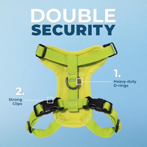 Image of Best Pet Supplies Voyager Step-in Lock Pet Harness w Reflective Pet Leash Combo Set with Neoprene Handle 5ft - Supports Small, Medium and Large Breed Puppies /Cats - Lime Green, XL