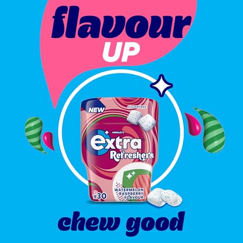Extra Refreshers Watermelon Raspberry Flavour Sugarfree Chewing Gum, 30 Pieces. Intense, Long-lasting flavour