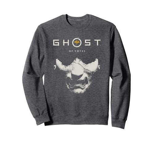 Image of Ghost of Yotei Samurai Mask with Logo Video Game Sweatshirt, Adult Unisex, Dark Heather Grey, Small