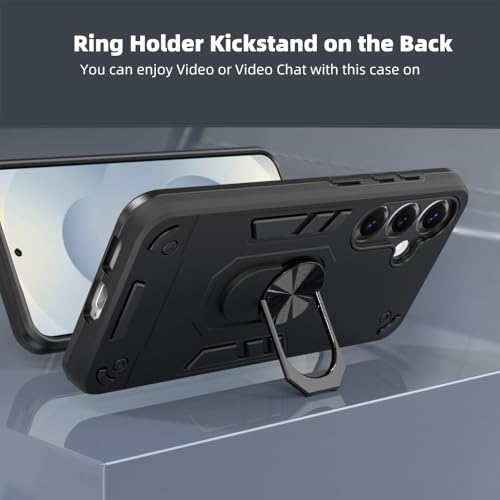 Image of NDCOM Premium Samsung S25 Back Cover | Enhanced Protection Case with Ring Holder |& Anti-Slip | BLACK