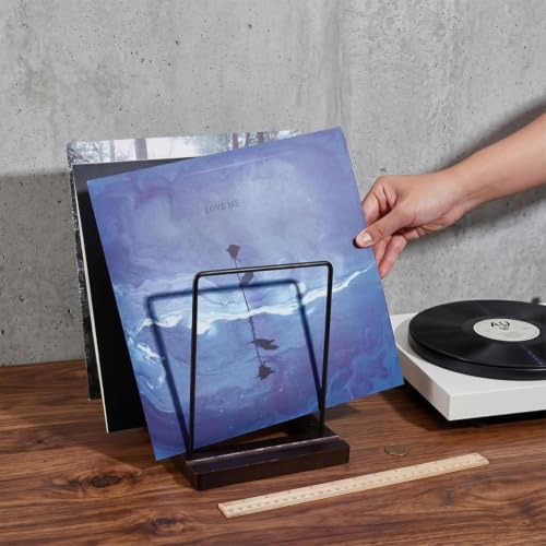 Organizador de álbumes para sala de estar con soporte de vinilos decorativo de madera 4
