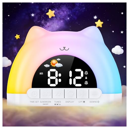 Kids Alarm Clock, OK to Wake Alarm Clock for Kids, Cat Clock with 11 Colors Night Light, 10 Soothing Sounds, Child Lock, Dual Alarms, Sleep Training, Birthday Gift for Boy Girls Children