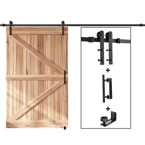 EaseLife 10 FT Sliding Barn Door Track and Handle Hardware Kit Straight Pulley Slide Smoothly Quietly Easy Install (10FT Track Kit for 54~60 Wide Single Door)