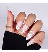 Celepaty Press on Nails Medium Almond Fake Nails with Designs Winter Snowflake Xmas False Nails K...
