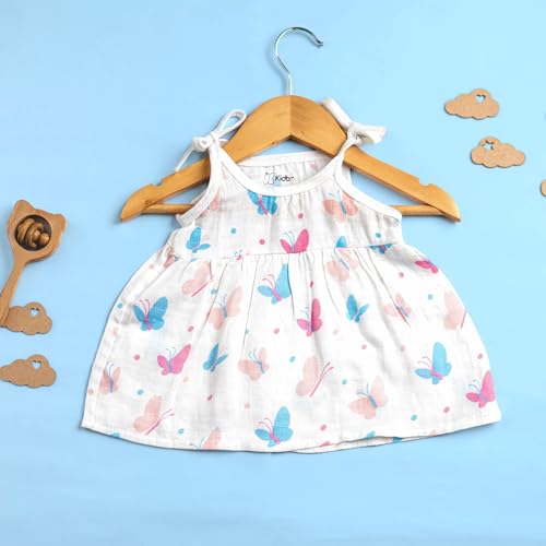 Image of Kidbea Muslin Frock for Baby Girls | Cotton Dress for Newborn Babies | Sleeveless, Tie-Up Shoulders Summer Wear Clothes