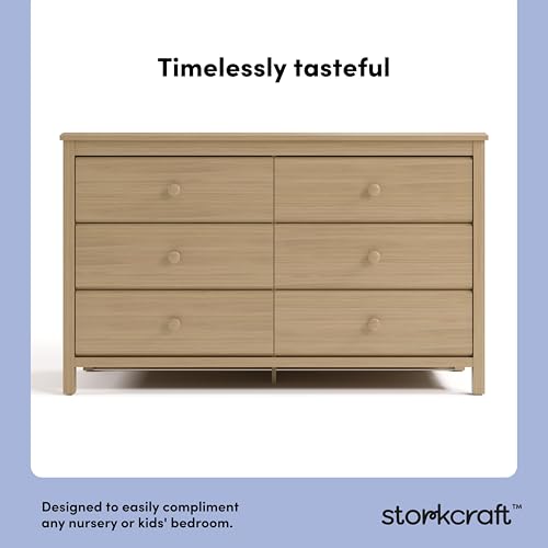 Image of Storkcraft Alpine 6-Drawer Dresser (Driftwood) - GREENGUARD Gold Certified, Brown Dresser for Bedroom, Kids & Nursery Storage Drawers, Safety Interlocking Drawers, Pre-Installed Tracks, Kids Bedroom