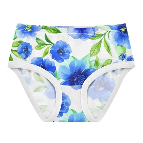 Delicate Blue Flowers Leaves Girl Panties Cute Toddler Underwear Custom Cotton Artistic Briefs Kids Undies 2t