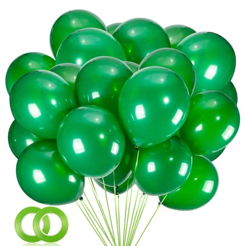 Image of Dark Green Latex Balloons 12inch, 62pcs Helium Forest Green Balloons, Party Decorations Supplies or Arch Decor for Birthday, Jungle, with Matching Color Ribbon