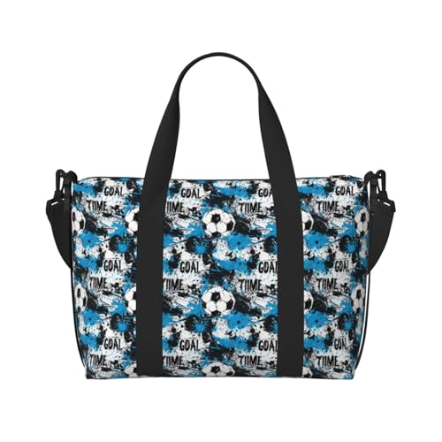 Travel Duffle Bags For Women Men - Blue Black Soccer Ball Print Personal Item Weekender Overnight Gym Carry On Airport Tote Bag With Strap For Yoga, Travel, Business Trips