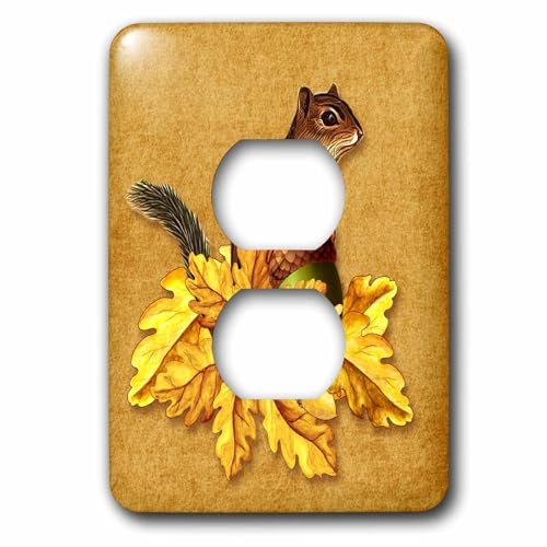 Douce écureuil motif automne cache double prise de courant murale 3dRose