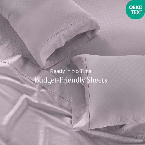 Image of Threadmill Cotton Twin Sheet Set | 100% Cotton Sheets for Twin Size Bed | Damask Jacquard Sateen Twin Bed Sheets Set with 16 inch Deep Pocket | Soft Breathable 3-Piece Cooling Sheet Set | Lilac