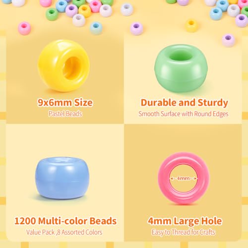 Image of Simetufy 1200 pcs Pony Beads Macaron Pastel Colored Beads for Crafts