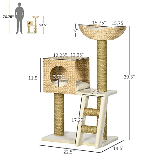 Torre para gatos Interior con cama y rattan 22.5" x 14.5" x 39.5" miniatura 7