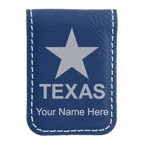 LaserGram Slim Magnetic Money Clip, Flag of Texas, Personalized Engraving Included (Dark Blue)