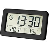 セイコー 目覚まし時計 置き時計 クロック 温度湿度LCD表示 快適度 旅行デスクトップ湿度計 ぶら下げ式装飾的な時刻日付カレンダー (ブラック)