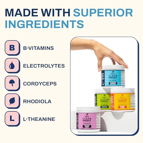 Image of Ethan's Feel Good Pre-Workout & Hydration Drink Mix, 200mg Plant-Based Caffeine, Electrolytes & Adaptogens, Vegan Organic - Blueberry Lemonade, 30 Servings