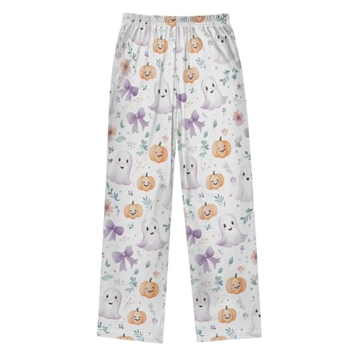 Halloween Pajama Pants Watercolor Ghosts Floral Long Sleep Pants Lounge Bottoms2