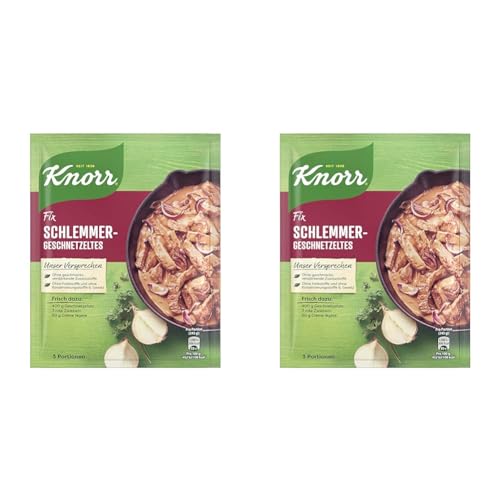 Knorr Fix Würzmischung Schlemmer-Geschnetzeltes für ein leckeres Fleischgericht ohne geschmacksverstärkende Zusatzstoffe 43 g 1 Stück (Packung mit 2)