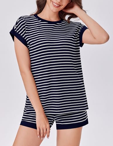 Image of Ekouaer Two Piece Sets for Women Summer Striped Lounge Set Vacation Outfit