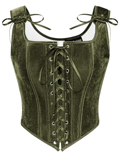 SCARLET DARKNESS Damen Gothic Vampir Kostüm Cosplay Party Club Festlich Witchy Vollbrust Olivgrün 40