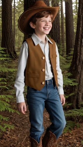 Kids Western Suede Vest for Toddler Boy Leather Cowboy Dress Vests for Child Slim Fit Retro Style Waistcoat3
