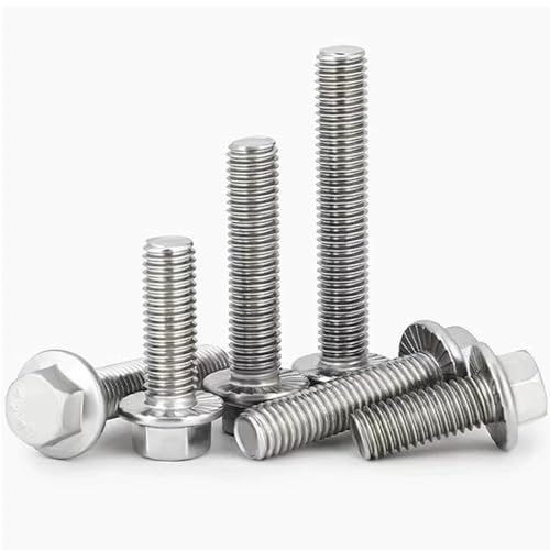 Image of M6-1.0 x 30mm Flanged Hex Head Bolts Flange Hexagon Screws, Stainless Steel 18-8 (304), Plain Finish,20PCS