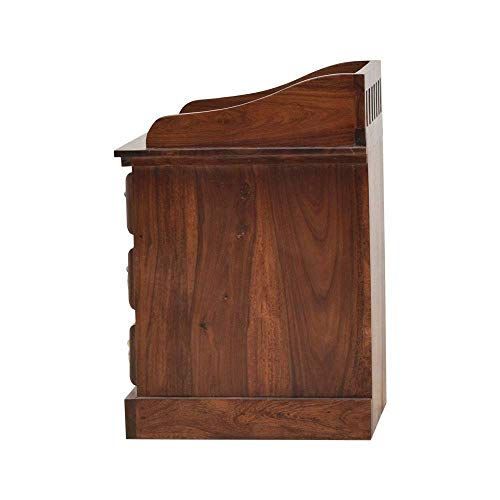 Image of Solid Sheesham Wood Bedside Table for Bedroom | Handmade Pure Wooden Bed Side Nightstand End Table with 3 Drawers Storage for Home & Bed Room | Rosewood, Brown Finish