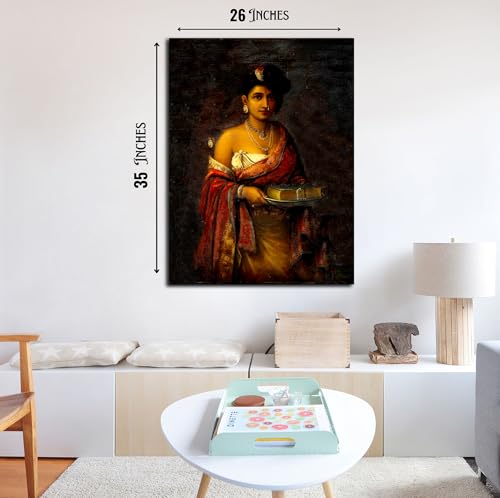 Image of Sikhash Raja Ravi Varma Canvas Painting | The Maharani of Travancore | Classical Indian Vintage Portrait Famous Artist Painting for Living Room, Bedroom 35X26 Inches Unframed.