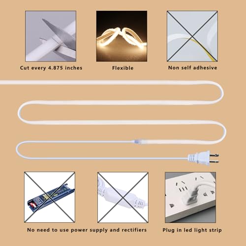 Image of BENLUN AC 110V COB LED Strip Lights 98.4ft, 3000K Warm White LED Rope Light Outdoor Waterproof, 10W /M CRI 90+ Flexible Cuttable, for Bedroom, Living Room, Garden, Commercial, House