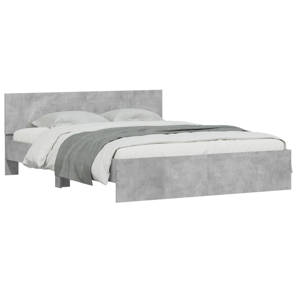 vidaXL Bed Frame with Headboard, Bed Base for Double, Mattress Foundation for Bedroom, Bedstead, Modern Style, Concrete Grey 140x190 cm