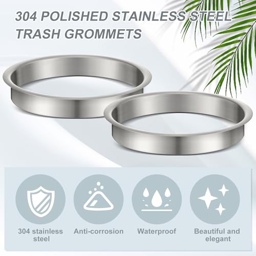 Image of Honeydak 2 Piece 6 inch (Nominal) Diameter x 1 inch Height 304 Polished Stainless Steel 6 inch x 1 inch Trash Grommets for Countertop Inserted Trash Kitchen Cabinet Counter Bin, Ease to Install
