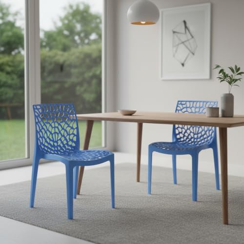 Image of Supreme Web Plastic Chair |Armless Chair for Dining Room Set, Home, Cafe & Outdoor Use |Weight Bearing Upto 220kgs (Color: Soft Blue ; Set of 2)