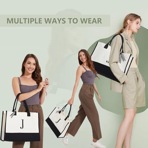 Image of BeeGreen Birthday Gifts For Women 13oz Canvas Tote Bag with Pocket Initial Gifts For Sister Mom Friends Teacher