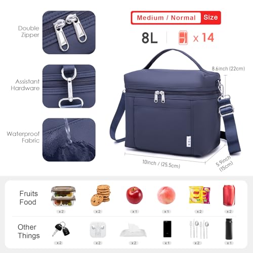 Image of NOL Natural Organic Lifestyle Insulated Lunch Bags for Women Cooler Bag Lightweight Nylon Waterproof Lunch Box For Work (Navy blue, Medium(normal))