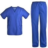 Unisex V Neck Scrubs Set Medical Uniform - Women and Man Nursing Scrubs Set Top and Pants Workwear JY1601 (Royal, M)