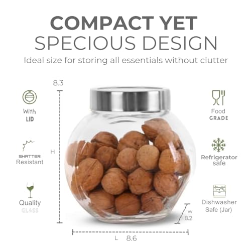 Image of Yera Spice Glass Jars with Durable Metallic Lids | for Kitchen Pantry, Snacks, Masala, Honey, Jams, Pickles, Cookies, Dry Fruits Storage | 195 ml, Set Of 12, Transparent Clear Glass-White