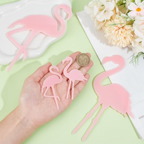OLYCRAFT 4pcs 4-Style Acrylic Flamingo Plant Stakes Pink Miniature Garden Flamingo Figurines Flamingo Gradient Acrylic Flamingo Statue 7.9~18cm Length for Pot Garden Decorations - Image 3
