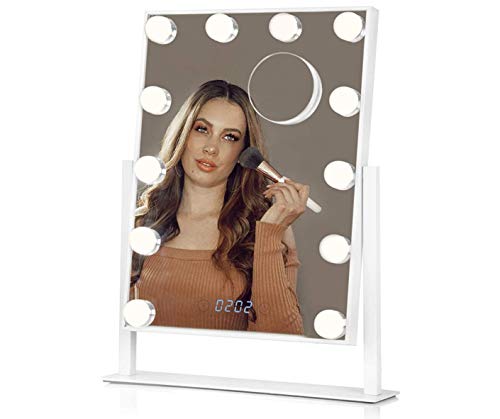 Amazing 🔥 Estala Vanity Mirror with Lights  Hollywood Lighted Makeup Mirror Set with Smart Touch Light Dimmable LED - Digital Clock - Free eBook Makeup Organizers Bathroom Mirrors for Vanity 
