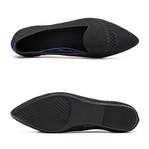 Image of Frank Mully Women's Casual Loafer Flats Slip On Loafer Shoes Comfortable Knit Flat Shoes Classics Pointy Toe Loafer Flats,for Work,Travel