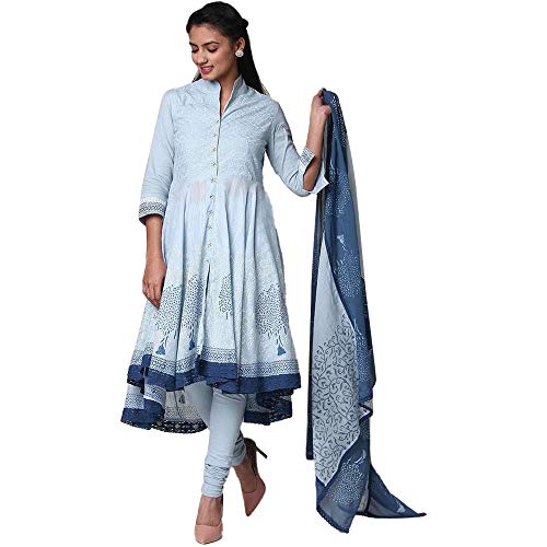 Image of BIBA Women Cotton Asymmetric Solid Suit Set
