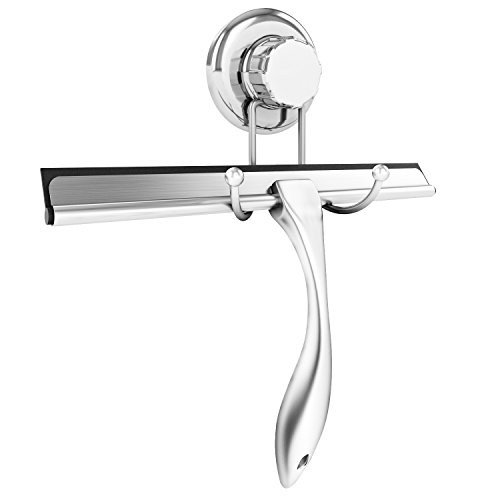 Bathroom Shower Squeegee Chrome Plated Stainless Steel with Matching Suction Cup Hook by HASKO Accessories