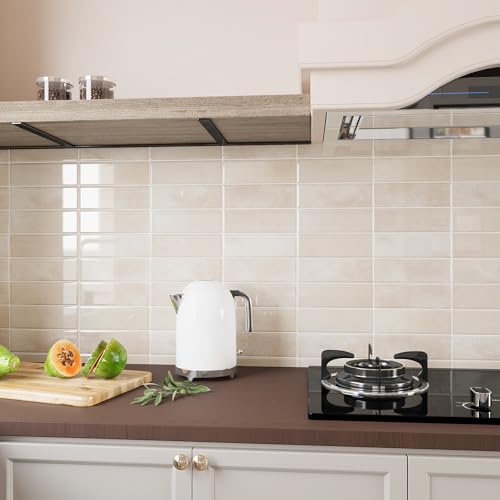 VEELIKE Rectangular Subway Peel and Stick Tile Backsplash Beige Peel and Stick Backsplash for Kitchen 12 Sheets 12''x12'' Self Adhesive Stick on Back Splash Wall Tile Stickers for Bathroom Renters RV by VEELIKE - Image 2